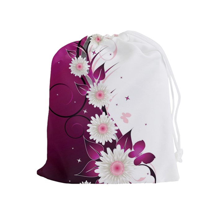 Flower Purple Sunflower Star Butterfly Drawstring Pouches (Extra Large)