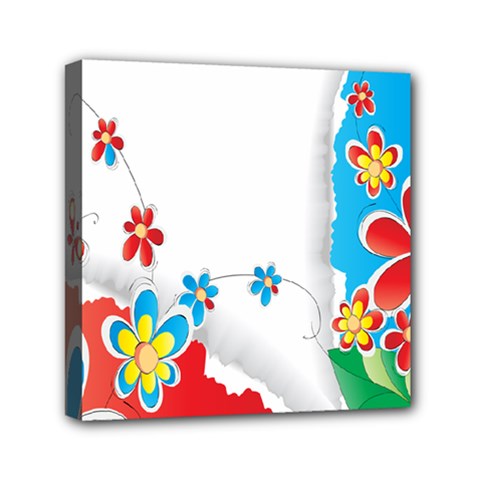 Flower Floral Papper Butterfly Star Sunflower Red Blue Green Leaf Mini Canvas 6  X 6  by Mariart