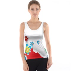 Flower Floral Papper Butterfly Star Sunflower Red Blue Green Leaf Tank Top by Mariart