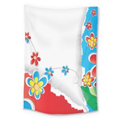Flower Floral Papper Butterfly Star Sunflower Red Blue Green Leaf Large Tapestry by Mariart
