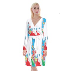 Flower Floral Papper Butterfly Star Sunflower Red Blue Green Leaf Long Sleeve Velvet Front Wrap Dress by Mariart