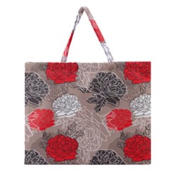 Flower Rose Red Black White Zipper Large Tote Bag by Mariart