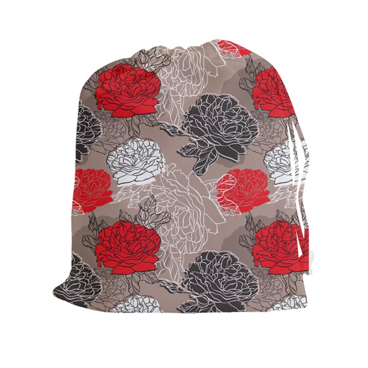 Flower Rose Red Black White Drawstring Pouches (XXL)