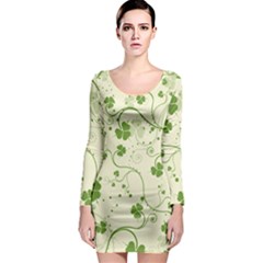 Flower Green Shamrock Long Sleeve Bodycon Dress