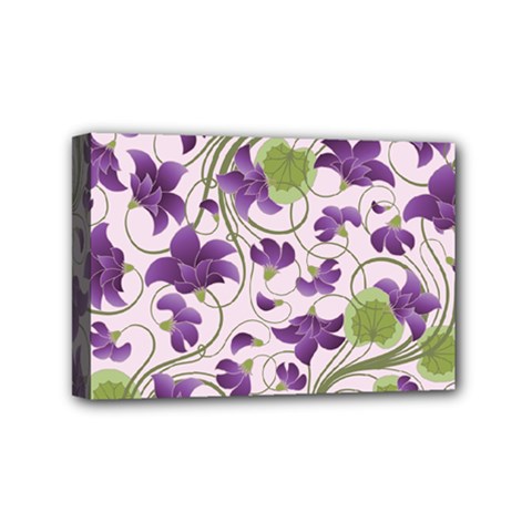 Flower Sakura Star Purple Green Leaf Mini Canvas 6  X 4 