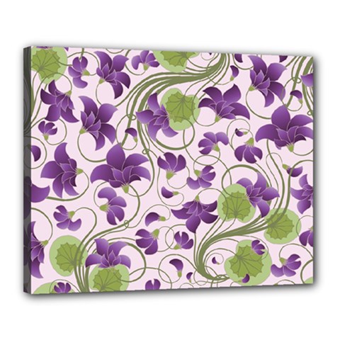 Flower Sakura Star Purple Green Leaf Canvas 20  X 16  by Mariart