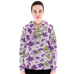 Flower Sakura Star Purple Green Leaf Women s Zipper Hoodie by Mariart