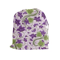 Flower Sakura Star Purple Green Leaf Drawstring Pouches (extra Large) by Mariart