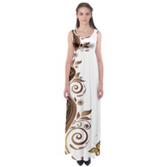 Leaf Brown Butterfly Empire Waist Maxi Dress