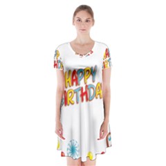 Happy Birthday Short Sleeve V-neck Flare Dress by Mariart