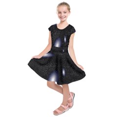 Galaxy Planet Space Star Light Polka Night Kids  Short Sleeve Dress