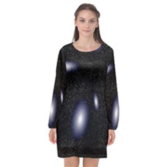 Galaxy Planet Space Star Light Polka Night Long Sleeve Chiffon Shift Dress 