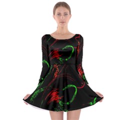 Paint Black Red Green Long Sleeve Skater Dress by Mariart