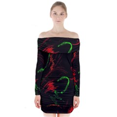 Paint Black Red Green Long Sleeve Off Shoulder Dress by Mariart