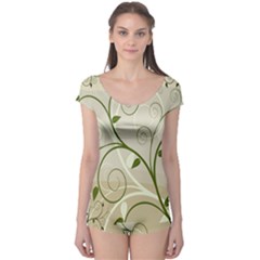 Leaf Sexy Green Gray Boyleg Leotard  by Mariart