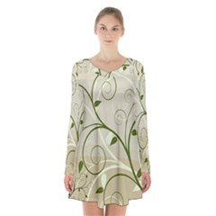 Leaf Sexy Green Gray Long Sleeve Velvet V-neck Dress by Mariart