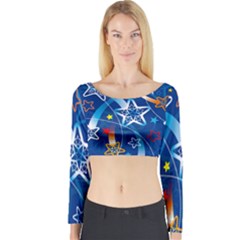 Line Star Space Blue Sky Light Rainbow Red Orange White Yellow Long Sleeve Crop Top by Mariart