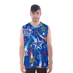 Line Star Space Blue Sky Light Rainbow Red Orange White Yellow Men s Basketball Tank Top by Mariart