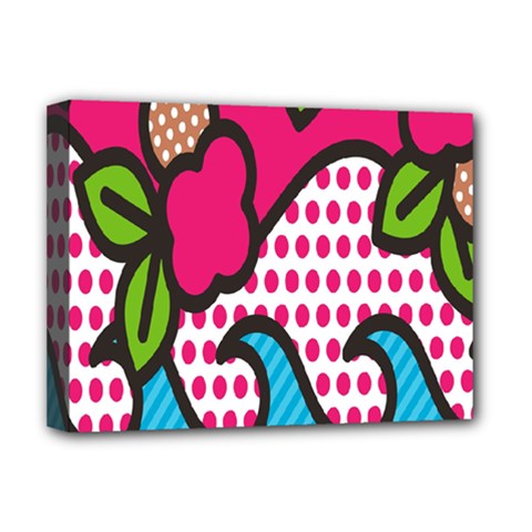 Rose Floral Circle Line Polka Dot Leaf Pink Blue Green Deluxe Canvas 16  X 12   by Mariart