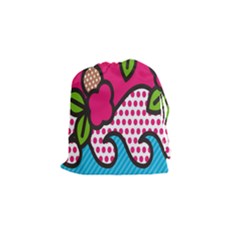 Rose Floral Circle Line Polka Dot Leaf Pink Blue Green Drawstring Pouches (small) 