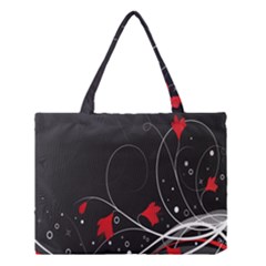 Star Red Flower Floral Black Leaf Polka Circle Medium Tote Bag by Mariart