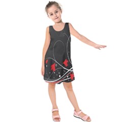 Star Red Flower Floral Black Leaf Polka Circle Kids  Sleeveless Dress by Mariart