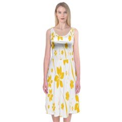 Shamrock Yellow Star Flower Floral Star Midi Sleeveless Dress by Mariart