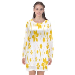 Shamrock Yellow Star Flower Floral Star Long Sleeve Chiffon Shift Dress  by Mariart