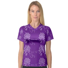 Purple Flower Rose Sunflower Women s V-neck Sport Mesh Tee