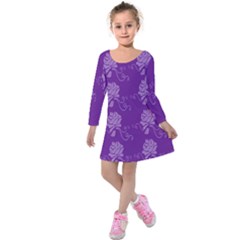 Purple Flower Rose Sunflower Kids  Long Sleeve Velvet Dress by Mariart
