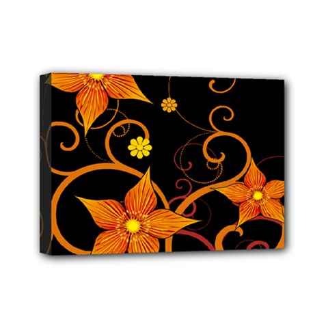 Star Leaf Orange Gold Red Black Flower Floral Mini Canvas 7  X 5 