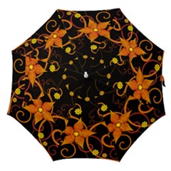 Star Leaf Orange Gold Red Black Flower Floral Straight Umbrellas by Mariart