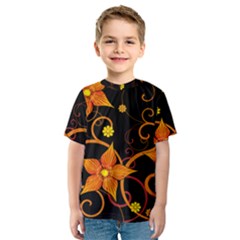 Star Leaf Orange Gold Red Black Flower Floral Kids  Sport Mesh Tee