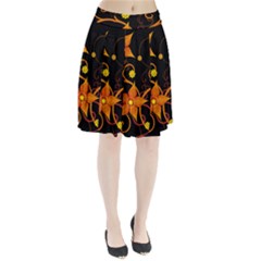 Star Leaf Orange Gold Red Black Flower Floral Pleated Skirt by Mariart