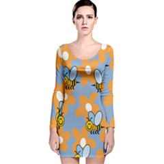 Wasp Bee Honey Flower Floral Star Orange Yellow Gray Long Sleeve Velvet Bodycon Dress by Mariart