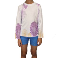 Star Sunflower Floral Grey Purple Orange Kids  Long Sleeve Swimwear