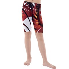 Webbing Red Kids  Mid Length Swim Shorts