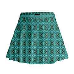 Turquoise Damask Pattern Mini Flare Skirt by linceazul