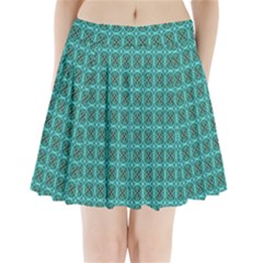 Turquoise Damask Pattern Pleated Mini Skirt by linceazul