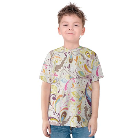Colorful Seamless Floral Background Kids  Cotton Tee by TastefulDesigns