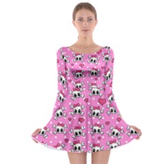 Cute Skulls  Long Sleeve Skater Dress by Valentinaart