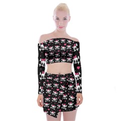 Cute Skulls  Off Shoulder Top With Skirt Set by Valentinaart