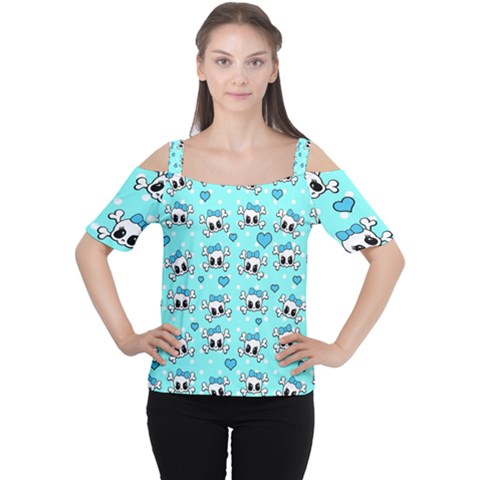 Cute Skull Women s Cutout Shoulder Tee by Valentinaart