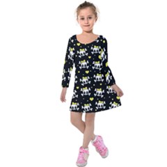 Cute Skull Kids  Long Sleeve Velvet Dress by Valentinaart