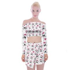 Cute Skull Off Shoulder Top With Skirt Set by Valentinaart