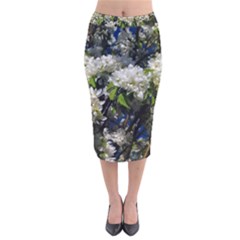 Floral Skies 2 Velvet Midi Pencil Skirt