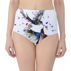  Colorful Love Birds Illustration With Splashes Of Paint High-waist Bikini Bottoms