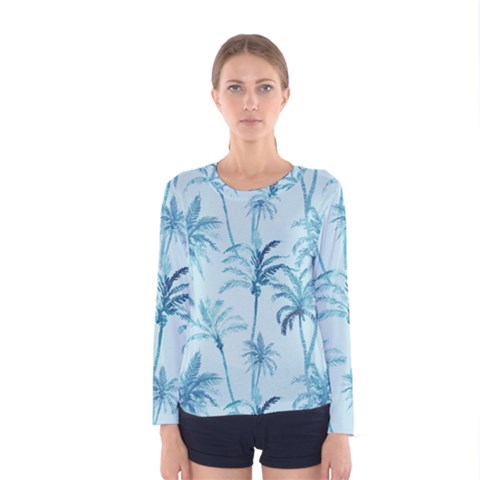 Watercolor Palms Pattern  Women s Long Sleeve Tee by TastefulDesigns