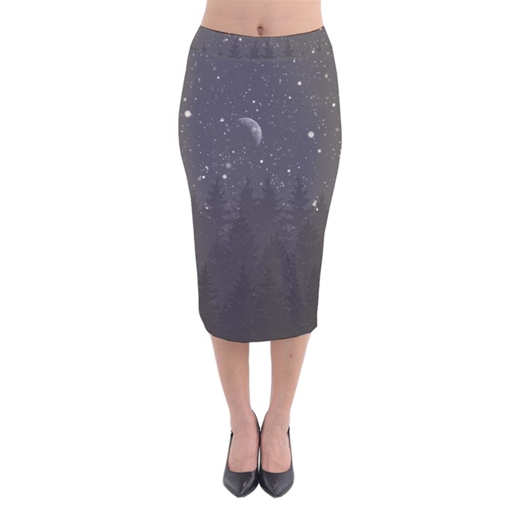 Night Full Star Velvet Midi Pencil Skirt