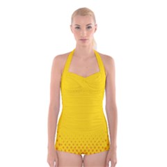 Yellow Star Light Space Boyleg Halter Swimsuit  by Mariart